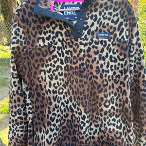 Lands' End Kids Brown and Black Leopard Fleece Jacket